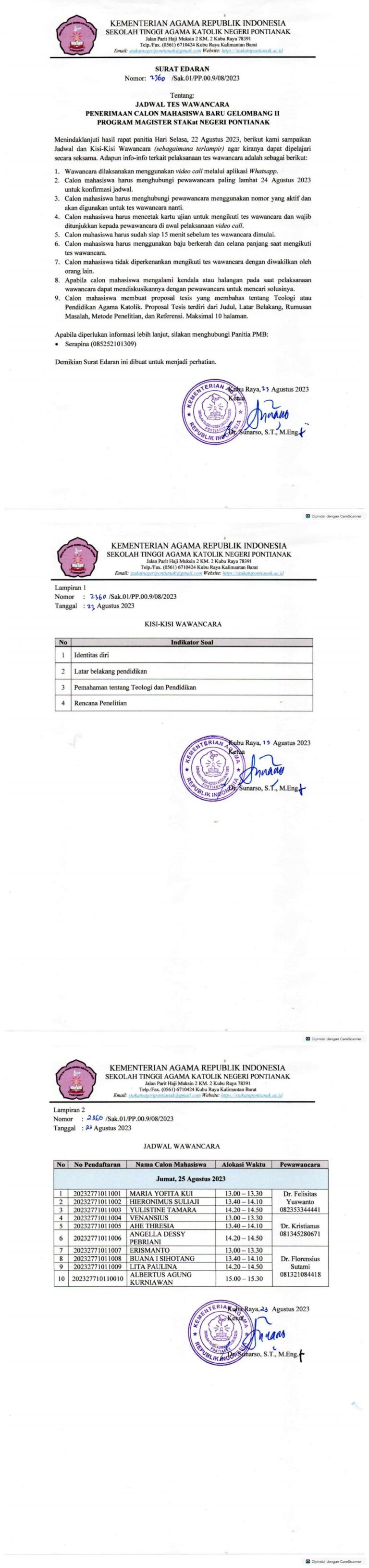 Edaran Wawancara PMB Program Magister Gel II